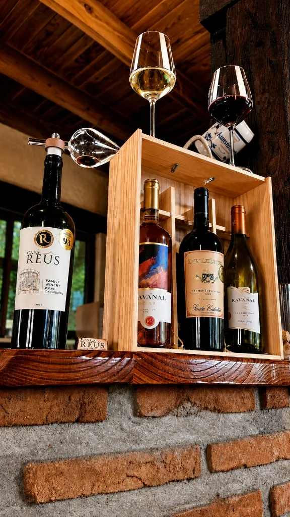 Botellas y copas de vino seleccionadas